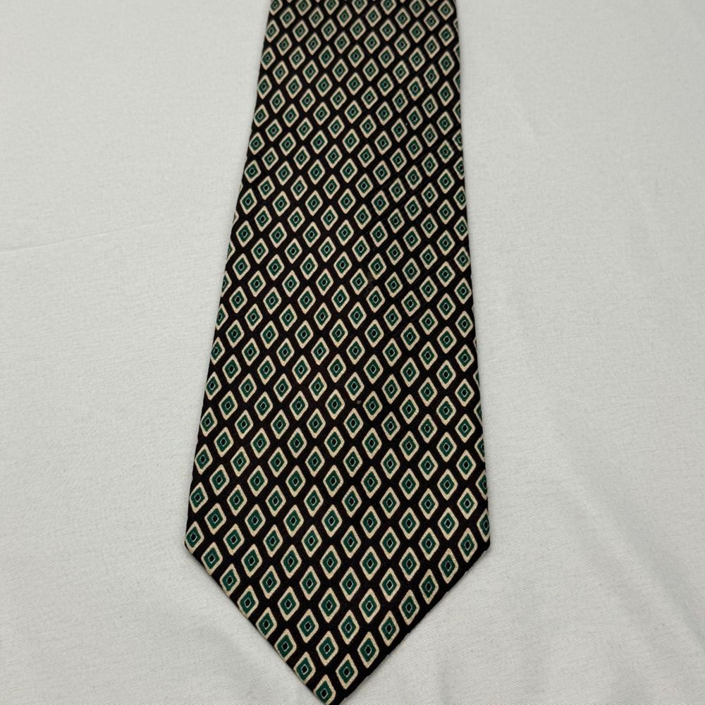 Polo Ralph Lauren Necktie Mens 57.5" x 4" Black Green Geometric Diamond Silk Tie
